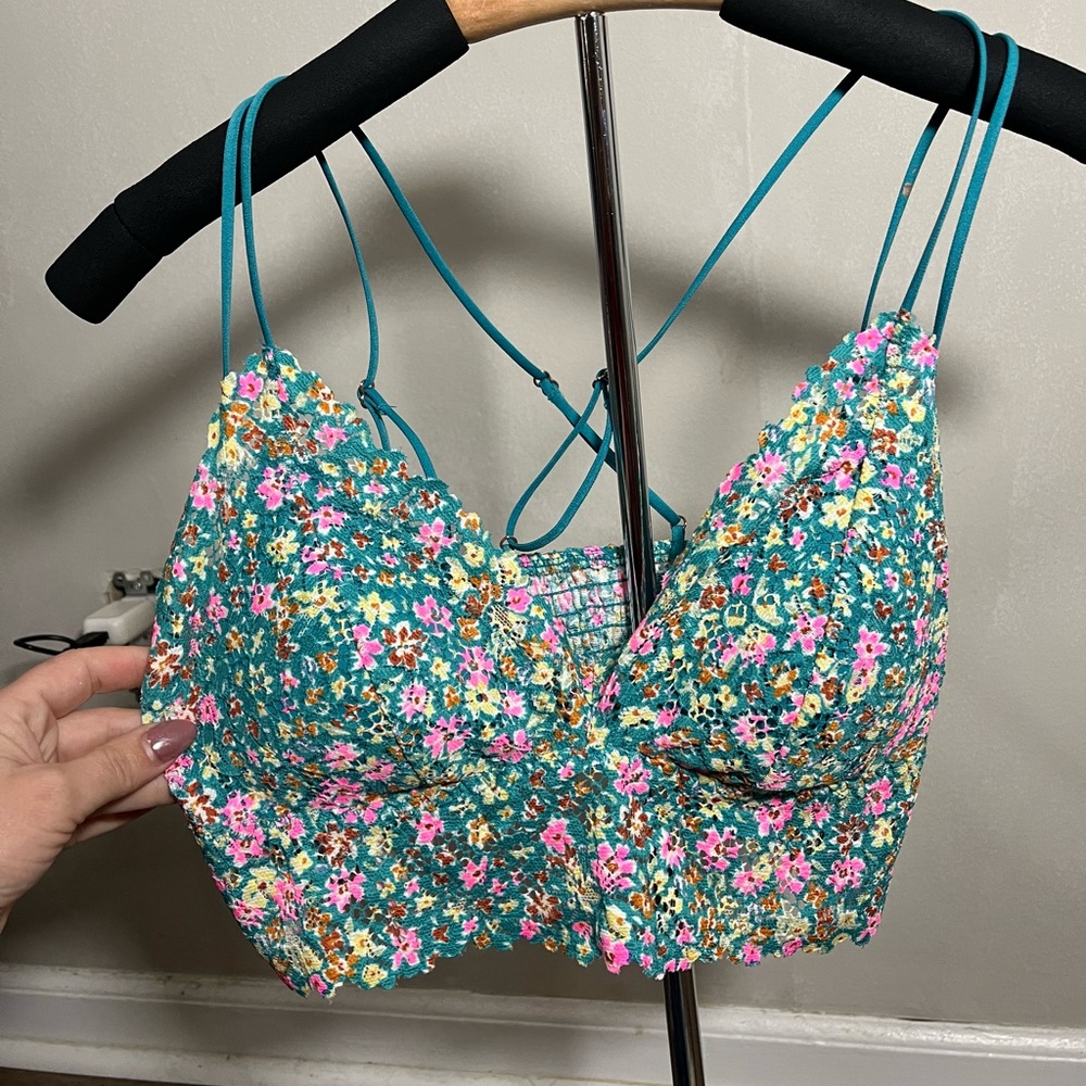 Teal/Floral Longline Lace Bralette from Victoria’s Secret PINK